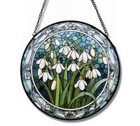 Geroclonup Stained Glass Window Hanging - Snowdrops Sun Catcher for Door Terrace Garden Home Decor, Flowers Plants Suncatcher Birthday Gifts for Lovers Women Men Dad Mom Nana 20cm