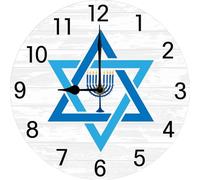 Geroclonup Star of David Jewish Analog Wall Clock Jewish Wall Decor Happy Passover Hanukkah Holiday Party Home Decor New Jewish Home Sign 25x25 CM Silent Non-Ticking Clock Battery Operated