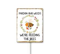Geroclonup Summer Garden Sign Pardon Our Weeds We're Feeding The Bees Wildflowers Yard Sign with Stakes, Decorative Yard Sign for Outdoor Decoration 8 X 12 Inch