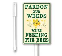 Geroclonup Summer Garden Sign Pardon Our Weeds We're Feeding The Bees Yard Sign with Stakes 11.5x15cm, Honey Bee Decorations Hive Rules Signs Sturdy Aluminum Yard Signs, Outdoor Lawn Yard Sign