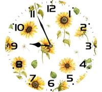 Geroclonup Sunflower Sign Sunflower Wall Clock Silent Non Ticking 25cm Wooden Quality Quartz Battery Operated Round Wall Clocks for Home Office School Kitchen