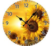 Geroclonup Sunflower Wall Clock Battery Operated Non Ticking Silent Quartz Analog 25cm Wooden Farmhouse Round Clock Funny Decor for Home Kitchen Living Room Bathroom