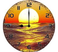 Geroclonup Sunset At Sea Wall Clocks Battery Operated 10 Inches - Wood Wall Clock for Kitchen - Rustic Wall Clock Silent Non-Ticking