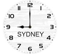 Geroclonup Sydney TIME Wall Clock World Time Zone Clock Office Business 25x25 CM Silent Wood Clocks for Living Room, Home, Bathroom, Kitchen Battery Operated Non Ticking Easy to Read