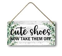 Geroclonup Take Your Shoes Off Door Sign Cute Shoes Now Take Them Off Sign Rustic Wood Plaque Sign Farmhouse Green Plant Wall Decor Hanging for Home Front Door Porch 15x30cm
