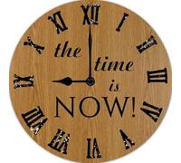 Geroclonup The Time is Now Wall Clock Farmhouse Wood Clock Round Wall Clocks Battery Operated Non-Ticking Rustic Cabin Wall Home Decor for Living Room Kitchen Bedroom Office 25 CM