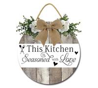 Geroclonup This Kitchen is Seasoned with Love Sign Kitchen Sign Rustic Funny Wreaths Hanging Wooden Decoration Kitchen Decoration for Home Dining Room Bar Cafe Decor -28cm