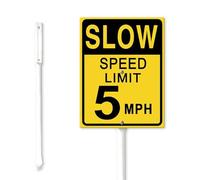 Geroclonup Traffic Sign Slow Down Speed Limit 5MPH Yard Sign with Stake 17.5x22cm Sturdy Aluminum Sign Rust Free Metal Stakes Standing Lawn Sign Decoration for Yard Road Outdoor