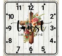 Geroclonup Trust In The Lord Wall Clock Christian Clocks Square Religious Wall Decor Silent Non Ticking Battery Operateds Wall Clock for Entryway Home Office 25cm