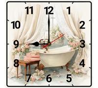 Geroclonup Vintage Bathtub Wall Clock 25cm Silent Non-Ticking Battery Operated Square Clock Rustic Wooden Clocks Farmhouse Wall Decor Quiet Desk Clocks for Home Living Room Bedroom Bathroom Decor