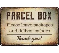 Geroclonup Vintage Metal Signs Mail Parcel Box Tin Sign Notice Leave Deliveries Packages Delivery Poster Wall Art Decor Plaque for Home Office Outdoor Front Door Yard Garage Outside-20x30cm