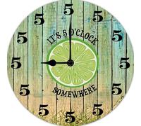 Geroclonup Wall Clock for Beach House It’S 5 O’Clock Somewhere Funny Wall Clock Lemon Print Round Clock Farmhouse Wall Clock 25CM Battery Operated Silen Wooden Clock for Bedroom Kitchen Garage