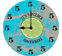 Geroclonup Wall Clock for Garage It’S 5 O’Clock Somewhere Funny Wall Clock Lemon Print Round Clock Farmhouse Wall Clock 25CM Battery Operated Silen Wooden Clock for Bedroom Kitchen Office