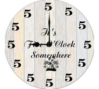 Geroclonup Wall Clock It’S 5 O’Clock Somewhere Round Clock Farmhouse Wall Clock 25CM Battery Operated Silen Wooden Clock Funny Clock for Bedroom Game Room Office Kitchen Garage Man Cave