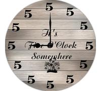 Geroclonup Wall Clock It’S 5 O’Clock Somewhere Round Clock Farmhouse Wall Clock 25CM Battery Operated Silen Wooden Clock Funny Clock for Bedroom Game Room Office Kitchen Garage Man Cave