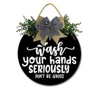Geroclonup Wash Your Hands Sign Bathroom Decor Funny Toilet Wall Art Decor Humouros Wall Plaque Round Wooden Mens Restroom Reminder 28cm