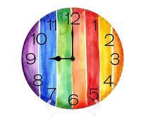 Geroclonup Watercolor Colorful Rainbow 25cm Silent Non-Ticking Round Wooden Wall Clocks Battery Operated Quartz Analog Handing Clock for Bedroom Bathroom Kitchen Kids Living Room Decor