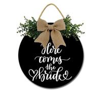Geroclonup Wedding Decor Sign, Rustic Wall Art Decorations for Anniversaries, Ceremony and Reception, 28cm Wall Hanging Wreaths Plaque - Here Comes The Bride Sign