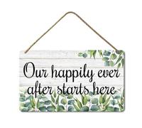Geroclonup Wedding Sign Our Happily Ever After Starts Here Wall Decor Wedding Day Plaque Sign 20x30cm Rustic Wood Wall Sign Hanging Wood Sign Vintage Home Decor Plaque for Home Outdoor