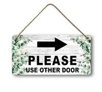 Geroclonup Welcome Door Sign Please Use Other Door Right Arrow Sign Runstic Wood Plaque Sign Farmhouse Green Plant Wall Decor Hanging for Home Front Door Porch 15x30cm