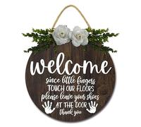 Geroclonup Welcome Door Sign Since Little Fingers Touch The Floor Please Remove Your Shoes at The Door Hanging Sign Shoes Off Wooden Sign for Home Decor 30cm
