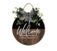 Geroclonup Welcome Please Leave By 9 Sign, Rustic Wood Hanging Decor, 12" Round, Farmhouse Porch Sign