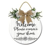 Geroclonup Welcome Please Remove Your Shoe Sign for Front Door 30cm Funny Welcome Wreath Round Wood Hanging Shoes Off No Shoes Sign for Home Porch Entrance Decoration