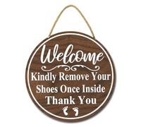Geroclonup Welcome Please Remove Your Shoes Sign Take Shoes Off Sign for Front Door Rustic Wood Hanging Decor for Home Porch 28cm