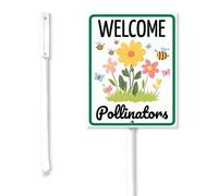 Geroclonup Welcome Pollinator Yard Sign with Stakes 17.5x22cm Sturdy Aluminum Outdoor Decor Signs for Lawn Yard Garden Easy to Install