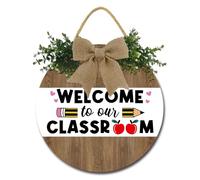 Geroclonup Welcome Sign for Classroom Door Decoration Welcome to Our Classroom Sign Teacher Wall Decor Round Wood Hanging Signs Welcome Back to School Door Hanger for Classroom 30cm