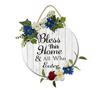 Geroclonup Welcome Sign for Front Door God Bless This Home Wall Decor Rustic Farmhouse Wreaths Sign Wooden Bible Verse Front Door Decor Religious Porch Decor for Home Outdoor Indoor 30cm