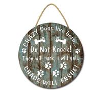 Geroclonup Welcome Sign for Front Door Outside Funny Porch Signs Outdoor Crazy Dogs Live Here Do Not Knock Sign Farmhouse Wall Pediments Art Decor Dog Lovers Gift 30x30cm
