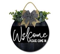 Geroclonup Welcome Sign for Front Porch Door Wreaths 28CM Round Rustic Wooden Door Hanger Welcome Please Come In Door Sign Farmhouse Front Door Decorations for Home Outdoor Indoor