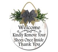 Geroclonup Welcome Sign Welcome Kindly Remove Your Shoes Once Inside Thank You Sign for Front Door Please Remove Your Shoes Off Front Door Sign Rustic Wall Decor for Home Door Porch 30cm
