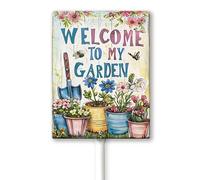Geroclonup Welcome To My Garden Sign with Stake, Welcome Decoration Yard Art Decor, Indoor Outdoor Decorative Aluminum Lawn Ornament for Yard Pathway Patio Backyard
