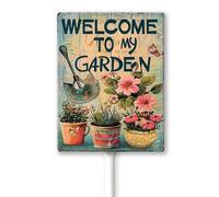 Geroclonup Welcome To My Garden Sign with Stake, Welcome Decoration Yard Art Decor, Indoor Outdoor Decorative Aluminum Lawn Ornament for Yard Pathway Patio Backyard