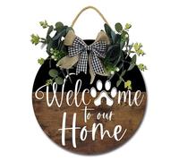Geroclonup Welcome to Our Home Door Sign Hope You Like Dogs Sign Welcome Sign Rustic Round Wreath Wall Hanger Porch Decor for Farmhouse Decoration Housewarming Gift 30cm