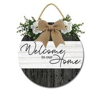 Geroclonup Welcome to Our Home Front Door Sign Farmhouse Wreath Wall Decor Rustic Wooden Door Hanger Porch Decor Front Door Wreaths for Home Entryway Wall Decor 28cm