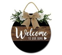 Geroclonup Welcome to Our Home Sign for Front Door 30cm Rustic Round Wooden Hanging Welcome Wreath Sign Door Hanger for Farmhouse Home Wall Window Porch Decor