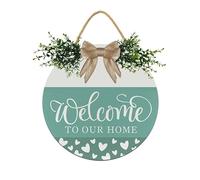 Geroclonup Welcome To Our Home Sign for Front Door Decorations, Rustic Round Wood Holiday Sign, Front Door Wreath Burlap Wooden Hanging Signs for Outdoor Farmhouse Porch Home Spring Holiday Decor
