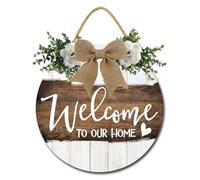 Geroclonup Welcome to Our Home Sign for Front Door Porch Sign Farmhouse Wreath Wall Decor 28cm Rustic Round Wood Hanging Sign for Home Decor Outdoor Indoor Housewarming