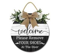 Geroclonup Welcome Wreath Sign Please Remove Your Shoes Wood Sign Remove Shoes Sign for Front Door No Shoes Sign for Home Take Your Shoes off Sign Wall Hanging Decor for Home Entryway 28cm