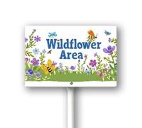 Geroclonup Wildflower Area Sign with Metal Stake 8 x 12 Inches No Mow May Yard Sign No Mow Signs Aluminum Garden Signs Outdoor for Lawn Yard Garden Decor, Easy to Install
