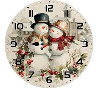 Geroclonup Winter Wall Clock 25cm Round Wooden Battery Operated Snowman Clock Silent Non-Ticking Wall Decor for Farmhouse Home Living Room Bedroom Baby Room Nursery Decor
