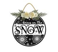 Geroclonup Winter Wooden Hanging Sign Bring on the Snow Door Hanger with Bow Rustic Welcome Front Door Sign Decoration for Home Indoor Outdoor Farmhouse Wall Window, 10 Inch