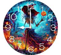 Geroclonup Witch In A Spooky Forest 10 Inch Silent Non-Ticking Round Wooden Wall Clocks Battery Operated Quartz Analog Hanging Clock for Bedroom Bathroom Kitchen Kids Living Room Decor