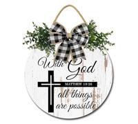 Geroclonup With God All Things are Possible Signs for Front Door Wreaths Religious Scripture Bible Verses Wall Wooden Hanging Decoration Wall Decor Wooden Decorative Plaque for Home 28cm