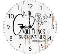 Geroclonup With God All Things are Possible Wall Clock Christian Themed Clock 25cm Vintage Wooden Battery Operated Non Ticking Clock Silent Art Bedroom Kitchen Clock Home Decor 25cm