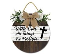 Geroclonup With God All Things Are Possible Wall Decor Christian Decor Sign Christian Wall Art Round Wood Wall Plaque Bible Verse Scripture Decor Christian Wreaths for Home 28cm