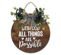 Geroclonup with God All Things are Possible Wood Sign Bible Verses Wall Decor Round Wooden Wall Decor Christian Wall Art Religious Christian Home Decorations Sign for Home Wall Living Room 30cm